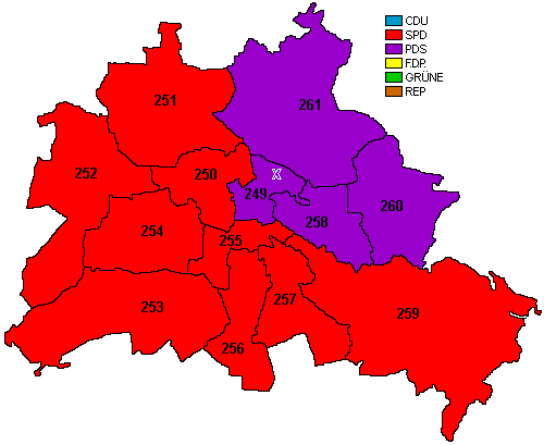von den Parteien gewonnene Bundestagswahlkreise 1998